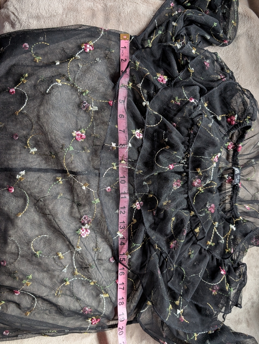 Zara Black Sheer Floral Ruffle Blouse - Picture 6 of 6